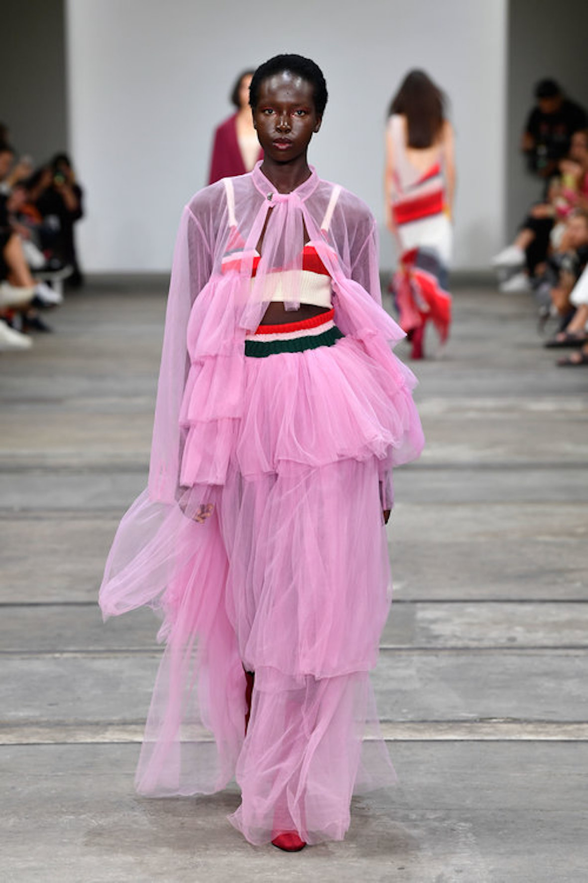 SYDNEY, AUSTRALIA - MAY 16: A model walks the runway in a design by Chloe Mottau during the St.George NextGen show at Mercedes-Benz Fashion Week Resort 20 Collections at Carriageworks on May 16, 2019 in Sydney, Australia. (Photo by Stefan Gosatti/Getty Images)